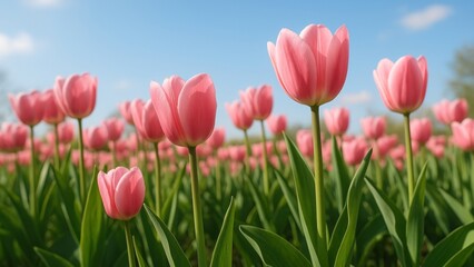 Vibrant pink tulips under sky wallpaper