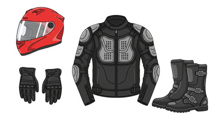 Motorcycle Riding Gear Set Safety Equipment.