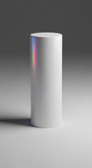 Smooth, white cylindrical object resting on a neutral background, highlighting purity and simplicity of form, studio., supply, construction
