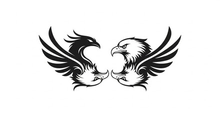Obraz premium Mythical Creatures Griffin and Phoenix Silhouette.