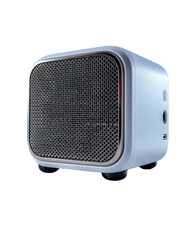 Fototapeta premium Small modern Bluetooth speaker on tabletop with angled grille and stabilizing rubber feet