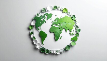 Green Earth globe with floral border representing environmental protection and nature.