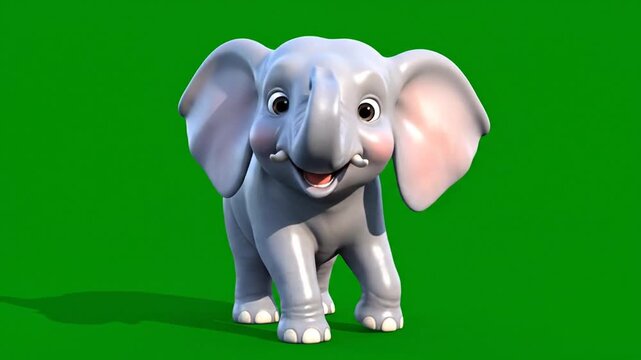 Cartoon elephant on green background animated character in motion