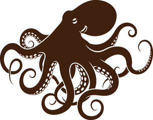 A brown octopus with curled tentacles on a white background © rijvi