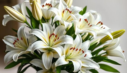 Obraz premium Elegant white lilies arranged in a classic bouquet, wedding flowers, longiflorum lily
