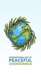 International Day of Peaceful Coexistence Earth Olive Branch Illustration.