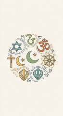 Collection of Religious Symbols Representing World Faiths and Spirituality.