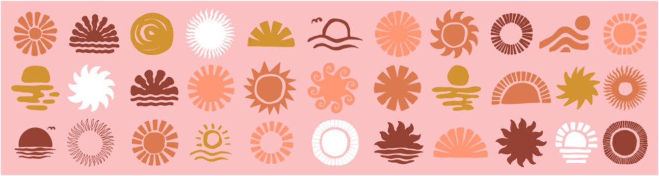 Boho Sun Icon Vector Set &ndash; Abstract Sunrise, Sunset and Sunburst Silhouette Collection