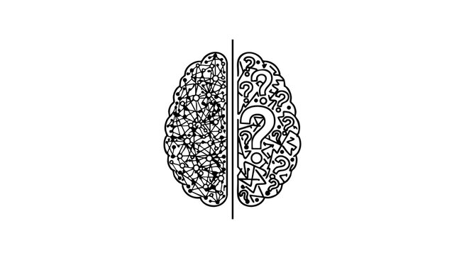 Split brain illustration with organized left side and chaotic right side symbolizing logic vs creativity