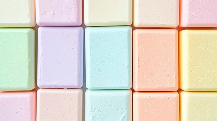 Fototapeta premium Pastel-colored moisturizers arranged in a grid, soft and approachable design