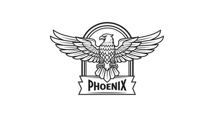 Phoenix Bird Emblem with Wings Spread Wide and Banner.