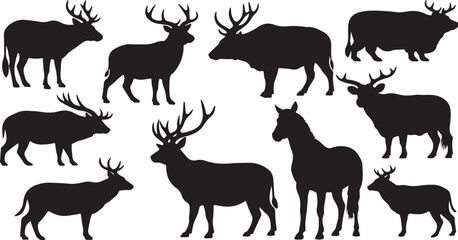 Fototapeta premium Silhouettes of various animals on white background illustration set