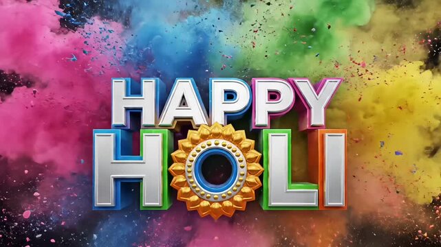 Holi festival celebration with colorful powder splash animation joyful Indian culture greeting video for brands events social media promotions and festive marketing use