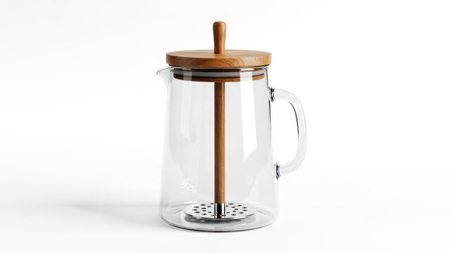 Glass French Press Coffee Maker with Wooden Lid.