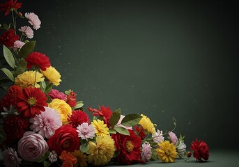 Floral arrangement with sparkling lights on dark green background