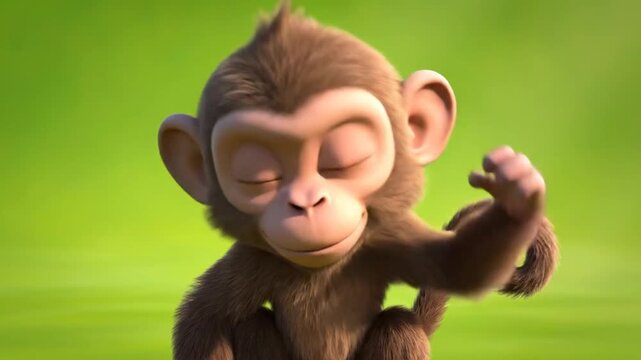 Cartoon monkey smiling with green background playful animated animal
