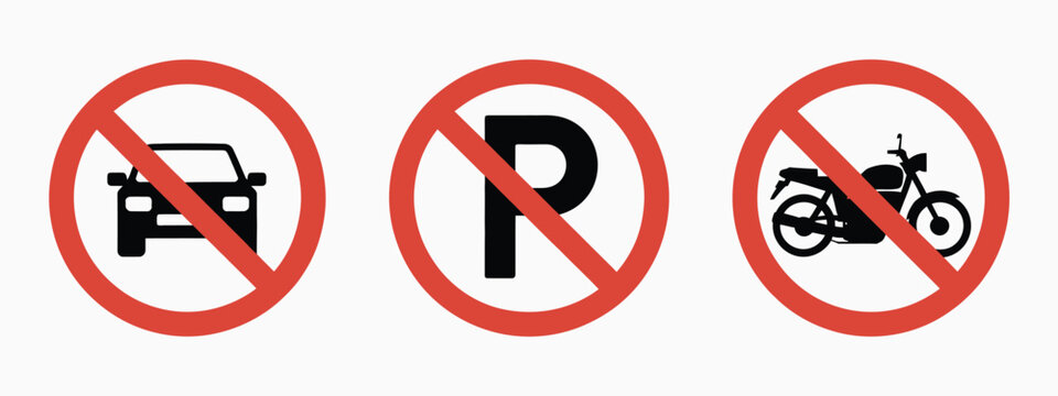 No parking sign vector illustration, featuring no car parking and no bike parking symbols for traffic regulation, safety, and urban signage.