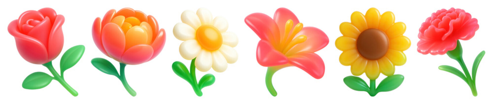 PNG Colorful floral decorative icons, element set on transparent background