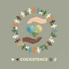 Diverse Hands Protect Heart Symbolizing Coexistence and Unity.