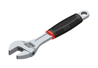 Adjustable wrench with black handle and red accent isolated on a plain background