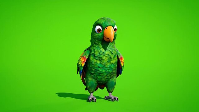 Cartoon parrot with open wings on green background