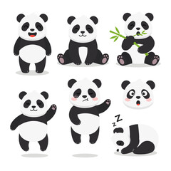 Obraz premium Adorable panda characters in various cute poses and expressions