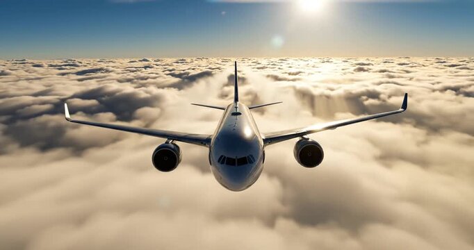 Airplane flying through the clouds.
