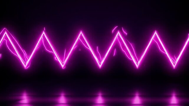 A vibrant neon pink zigzag light pattern against a dark background with reflections