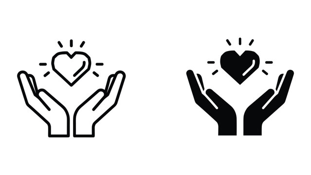 Caring hands holding heart icon illustration