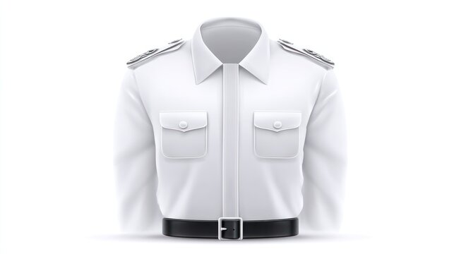 White uniform shirt with epaulettes and belt against a white background