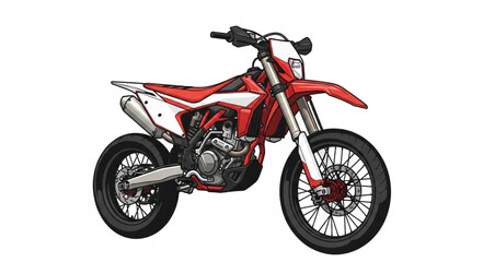 Red and White Dirt Bike Motorcycle on White Background.