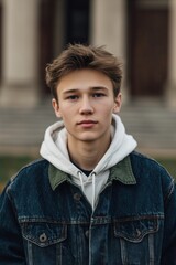 Fototapeta premium Young man portrait urban setting casual environment close-up emotions