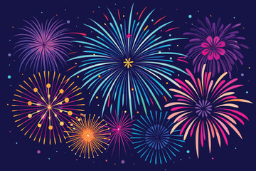 A vibrant display of colorful fireworks illuminates a dark celebratory night sky