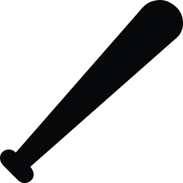 A simple black silhouette depicts a classic baseball bat angled diagonally high quality