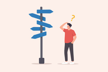 Man Thinking At Signpost