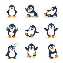 Obraz premium Cute penguin characters in various playful poses and expressions