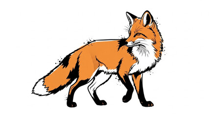 Obraz premium Red Fox Standing Alertly Looking Over Shoulder.