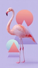 Obraz premium Tropical flamingo with hat and sunglasses on fluffy clouds, dreamy summer art design for posters