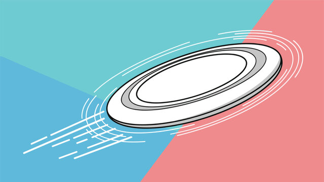 Dynamic white frisbee captured in mid-flight with motion lines, against a vibrant split blue and pink background, signifying outdoor play.