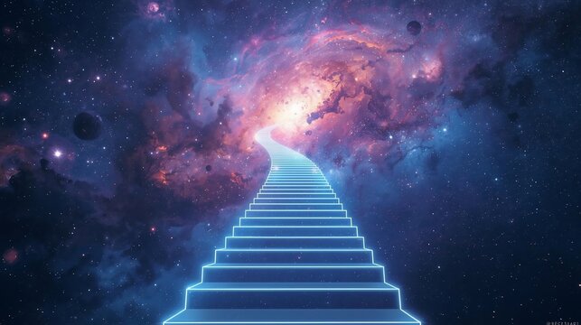 A Glowing Celestial Stairway Leading to a Cosmic Nebula in Space