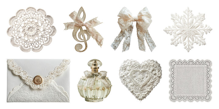 PNG Elegant vintage lace decorations on transparent background