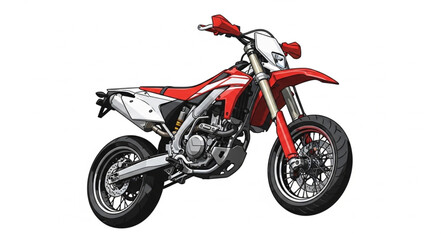 Fototapeta premium Red Supermoto Motorcycle Isolated on White Background.