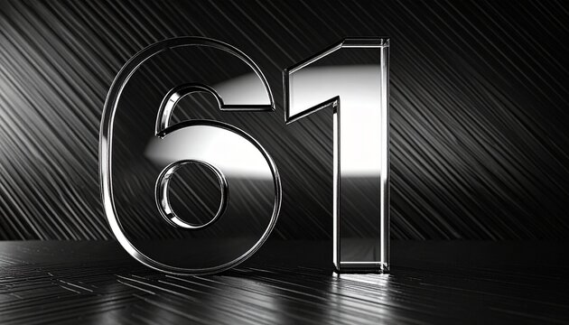 Number 61 in solid glass, black surface, bold highlights, and fine diagonal line pattern.