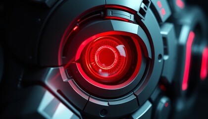 Mechanized optical sensor with glowing red circular illumination detail