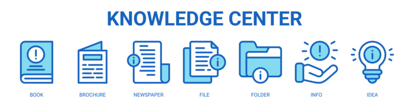 Knowledge Center web banner icon vector illustration concept with icon of book, brochure, newspaper, file, folder, info, and idea.