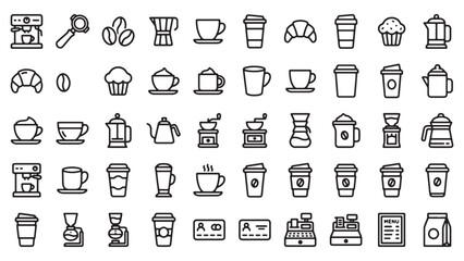 Fototapeta premium Bakery and coffee product icon library for food delivery apps, cafe point of sale systems, restaurant menu design, culinary business branding, and hospitality service platforms