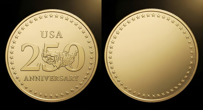 Commemorative gold coin design for usa 250 anniversary celebration, front and back view