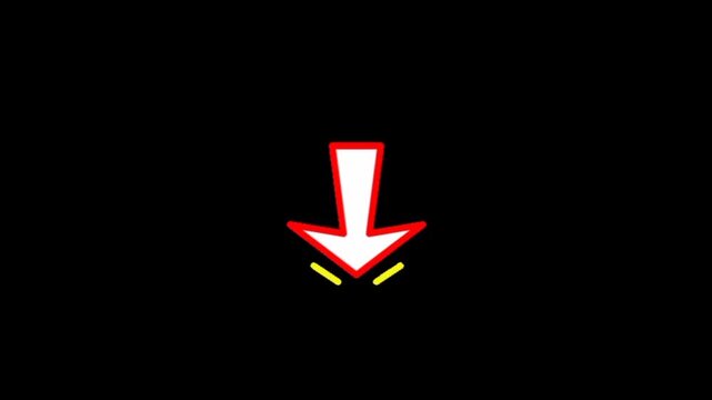 Large red arrow pointing down on black background best for video editing 
