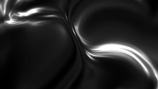Luxury black silk texture background with smooth glossy chrome waves and elegant silver metallic fluid motion for premium designs