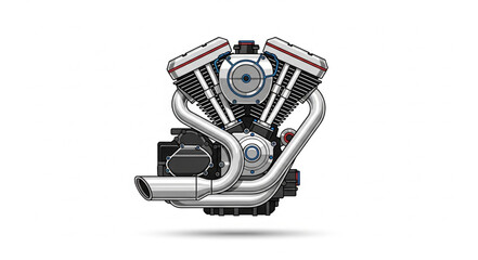 V Twin Motorcycle Engine Chrome Exhaust System. © HENI